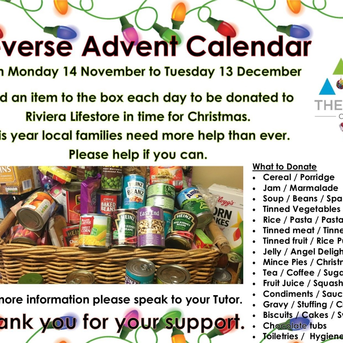 Reverse Advent Calendar 2021 - Bixby Outreach Center